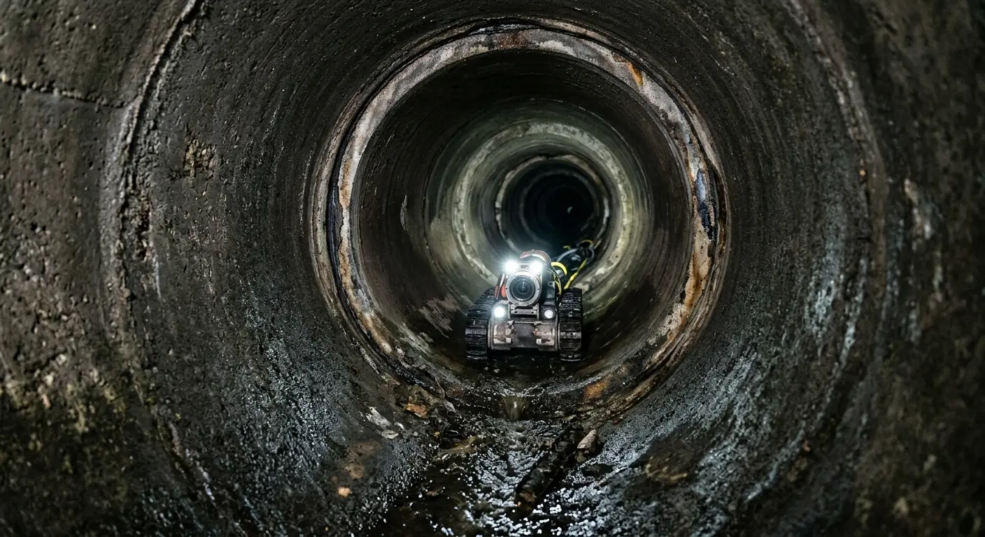Robotic sewer camera inspecting pipe interior for Sewer Line Repair in Collegeville